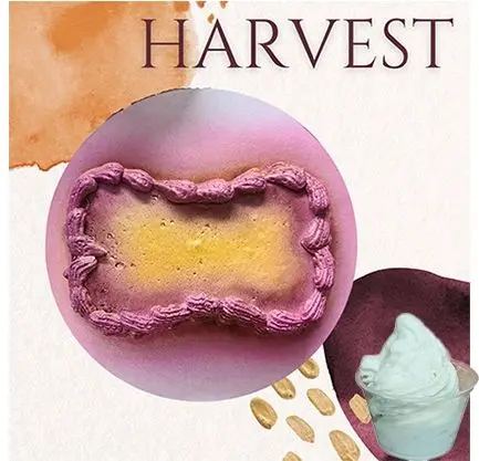 Colorful dessert with "Harvest" text above.