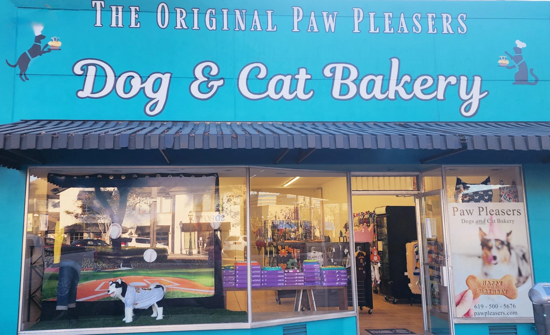 Dog and cat bakery storefront exterior.