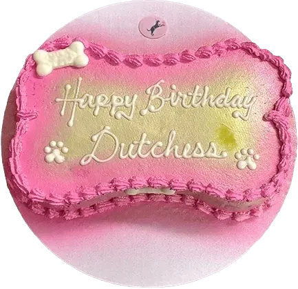 Pink bone-shaped birthday cake for Dutchess.