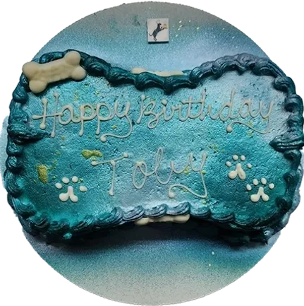 Blue dog-themed birthday cake for Toby.