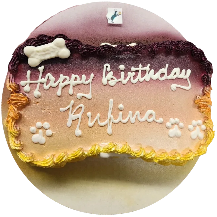 Birthday cake with "Happy Birthday Rufina" text.