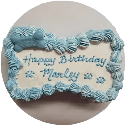 Blue and white dog birthday cake.