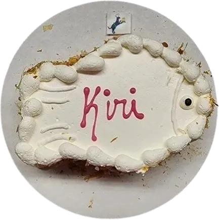 Fish-shaped cake with "Kiri" written on it.