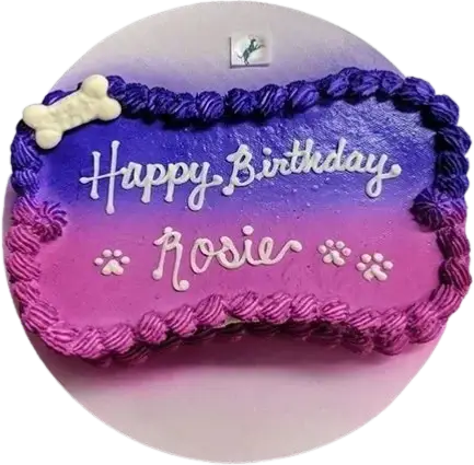 Purple and pink dog birthday cake, "Rosie".
