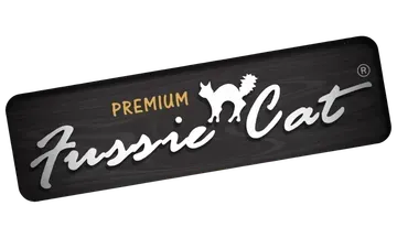 Stylish Fussie Cat branding on black background