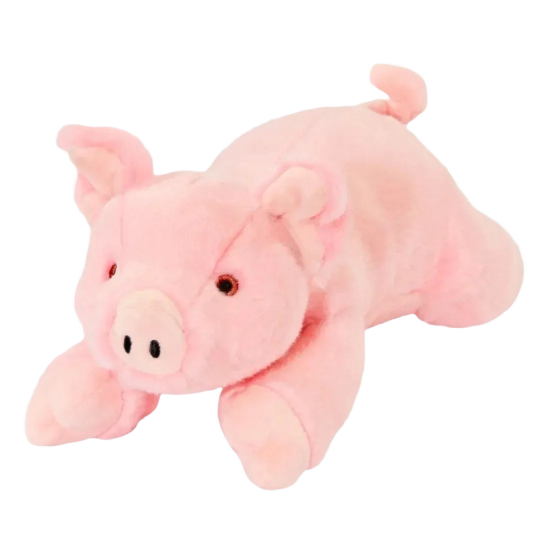 Pink plush pig on black background.