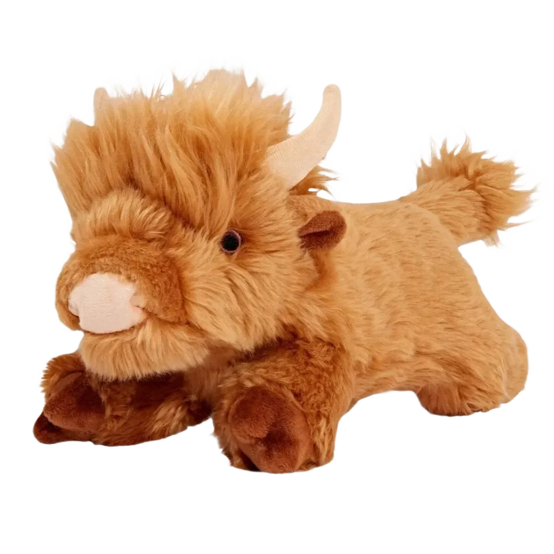 Fluffy stuffed animal resembling a highland cow.