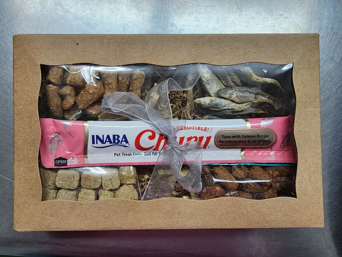 Assorted cat treats in box