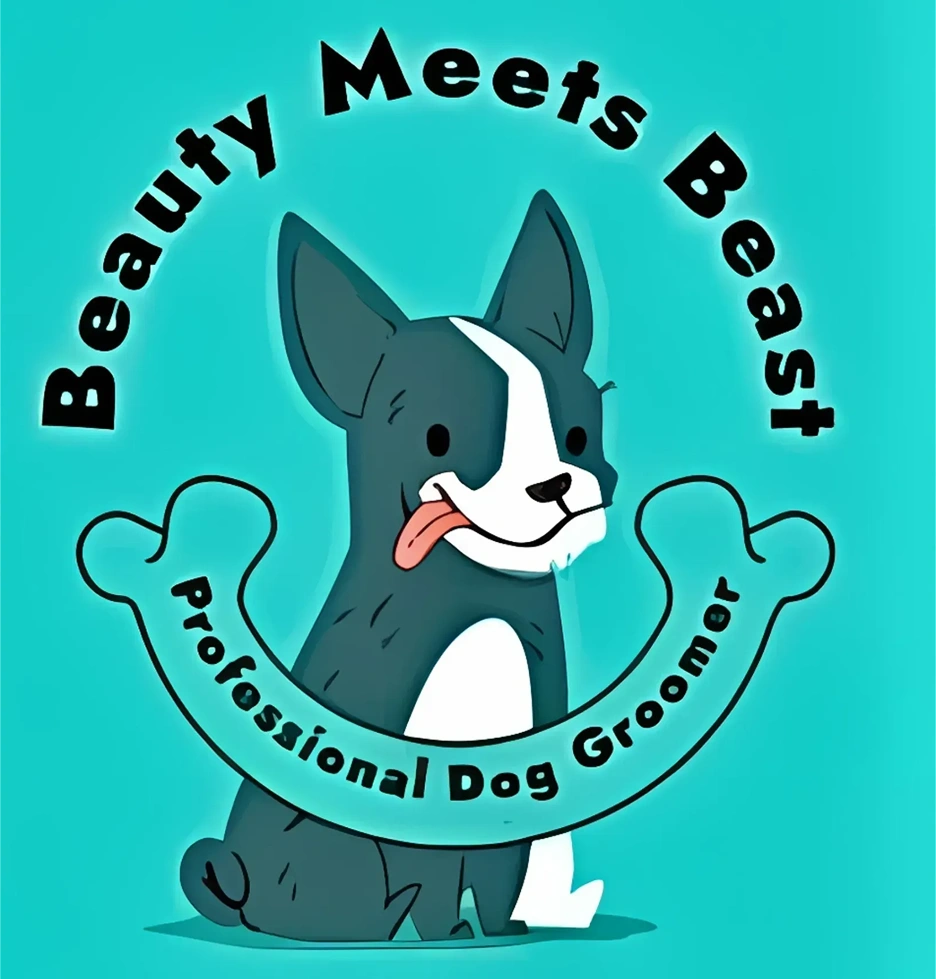 Cartoon dog in grooming service logo