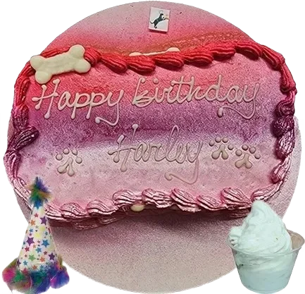 Pink birthday cake with "Happy Birthday Harley.