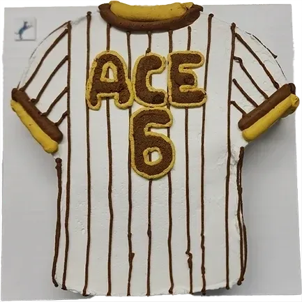 Jersey-shaped cake with "ACE 6" design.