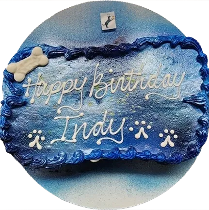 Blue dog-themed birthday cake for Indy.