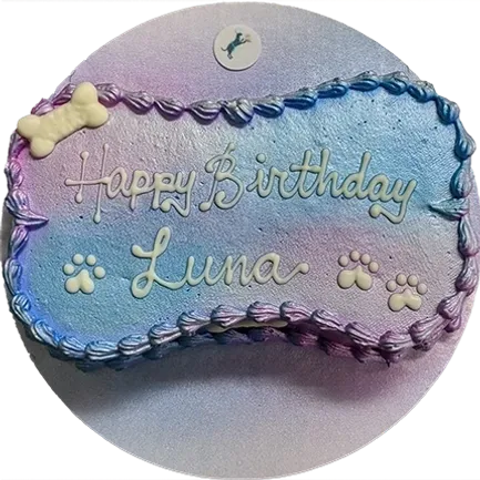 Dog bone-shaped birthday cake for Luna.