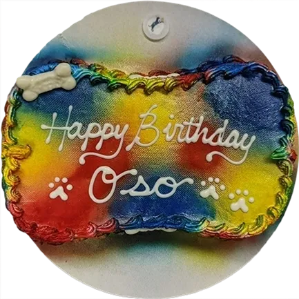 Colorful birthday cake for a dog, Oso.
