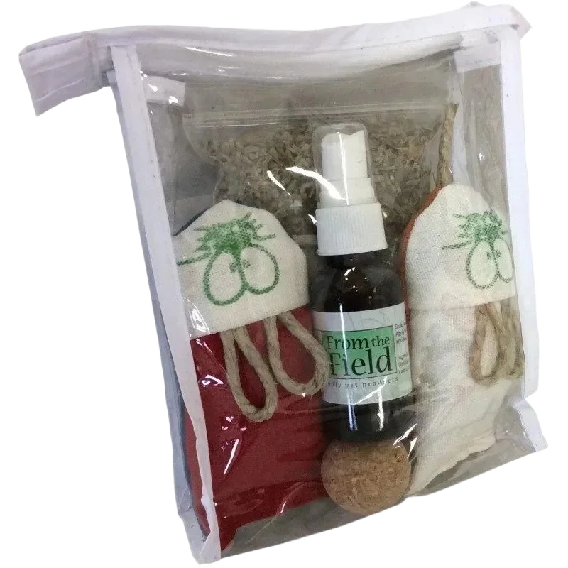 Pet toy set with spray bottle.