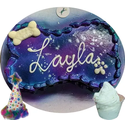 Layla dog birthday cake with bone and paw