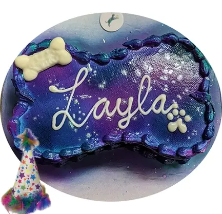 Dog treat "Layla" with galaxy frosting