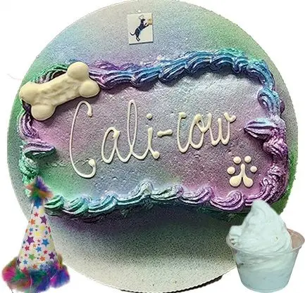 Pet birthday cake with Cali-cow name