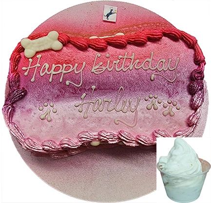 Pink "Happy Birthday Harley" dog cake