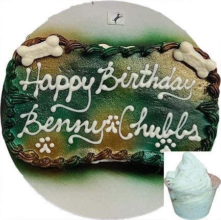 Happy Birthday Benny & Chubbs" dog cake