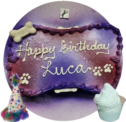 Dog birthday cake for Luca with treats