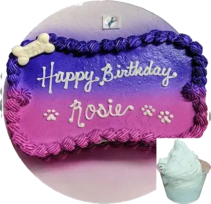 Pet birthday cake with "Happy Birthday Rosie" text