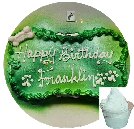 Green pet cake, "Happy Birthday Franklin