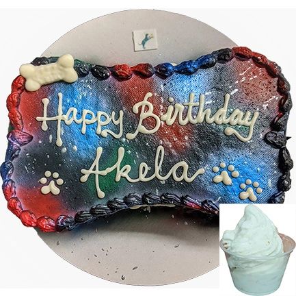 Dog bone birthday cake with ice cream